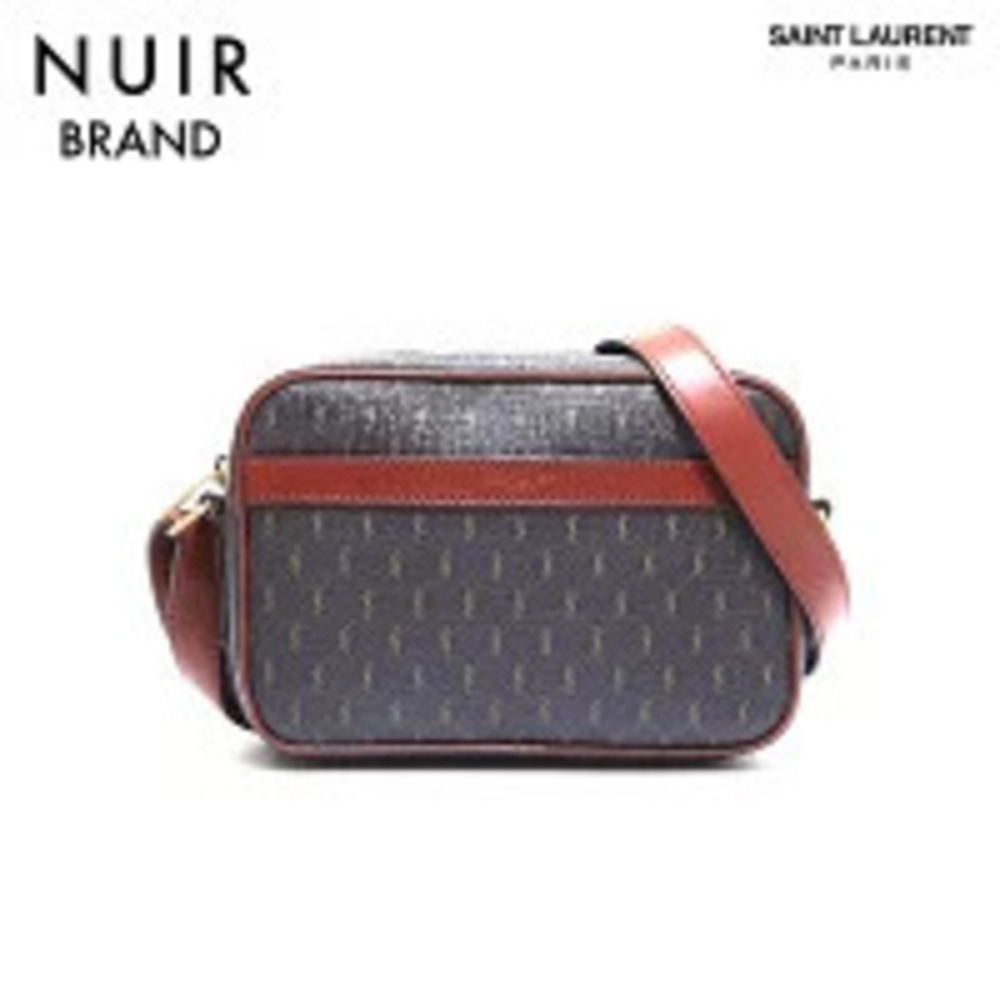 Yves Saint Laurent all over logo leather shoulder bag brown
